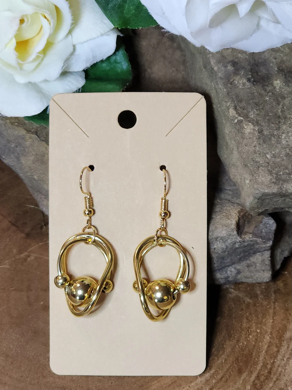 Gold Toned Loop Ball Drop Earrings - Women Jewelry